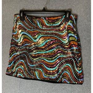 Guess Zuley Sequin Mini Skirt Medium Short Abstract Print Groovy 70s Style Artsy